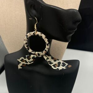 Leopard Print Fabric Hoop Earrings with Bow